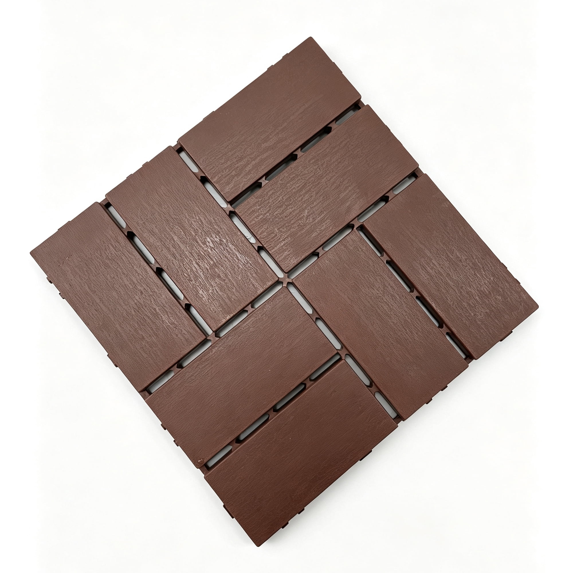 Plastic Interlocking Deck Tiles, 44 Pack 12"x12" Waterproof Non-Slip Outdoor Patio Flooring, Drainable Snap Together Decking Tiles for Poolside, Porch, Garden, Backyard & Shed Floor, Brown