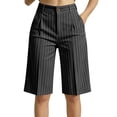 thumbnail image 2 of Cagogo Women Striped Wide Leg High Waisted Shorts with Pockets Elegant Office Bermuda Shorts Loose Summer Casual Beach Work Trousers, Black L, 2 of 5