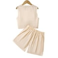 thumbnail image 3 of Girls Summer 2 Piece Outfits Size 7/8 Sleeveless Button Vest Tank Tops Shorts Set Party Vacation Clothes Beige, 9 Y, 3 of 7