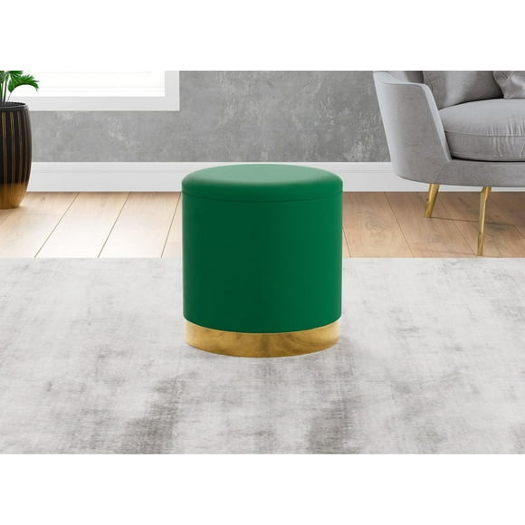 Safdie & Co. Ottoman de Rangement Cylindrique Repose-Pieds Banquette Siège de Salon Velours Vert Forêt avec Métal Doré pour Salon Dressing ou Chambre à Coucher