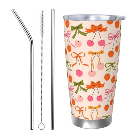 

Goofa Cherries And Bows for 20 oz Skinny Tumbler Stainless Steel Coffee Mug Slim Vacuum Insulated Travel Cup Car Cup-Straw Three-piece Set