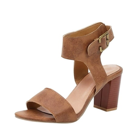 

zuwimk Wedge Sandals For Women Women s One Band Ankle Strap Buckle Flat Sandals Brown
