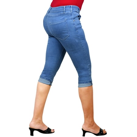 Women Jeans 3/4 Length Skinny Pants Casual Crop Stretchy Denim Leggings (Best Brand Of Stretchy Jeans)