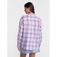 thumbnail image 3 of No Boundaries Plaid Flannel Shirt with Long Sleeves, Women's XXS-XXL, 3 of 5