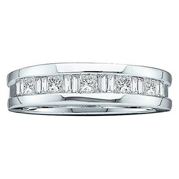 Dazzlingrock Collection 0.55 CT Baguette Princess White Diamond Men Band 14K White Gold Size 10
