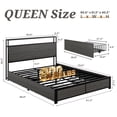 thumbnail image 5 of Bolvdo Queen Size Bed Frame with 2-Tier Bookcase Headboard Platform Bed with Charging Station & LED, 4 Storage Drawers, Metal Support, No Box Spring Needed, Noise Free, Grey, 5 of 7