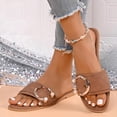 thumbnail image 3 of Eltusu Women Flat Slide Sandals, Holiday Slip On PU Open Toe Summer Shoes Brown Size 6, 3 of 7