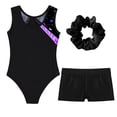 thumbnail image 4 of TiaoBug Kids Girls Sleeveless Gymnastics Leotards Dance Ballet Unitard with Shorts Hair Band Set Purple&Black 8, 4 of 5