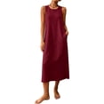 thumbnail image 6 of QUNYINEY Sleeveless Sun Dresses Women Summer Casual Solid Cotton Linen Casual Midi Tank Dress Crew Neck Loose Fit Drop Shoulder with Pockets Beach Dresses, 6 of 9