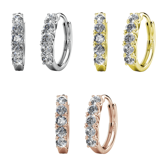 Cate & Chloe Pack of 3 - Bethany 18k Gold Plated 15mm Hoop Earrings with Swarovski Crystals