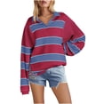 thumbnail image 1 of RXIRUCGD Blouse Décontractée Mode à Rayures Col en V Manches Longues pour Femmes, Rouge, Taille : S, 1 of 4