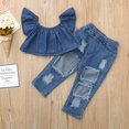 thumbnail image 5 of ATOGUTA Summer Outfits for Baby Girls Off Shoulder Tops Ripped Jean Pants Outfits Sets Blue, Size 18M-6, 5 of 5