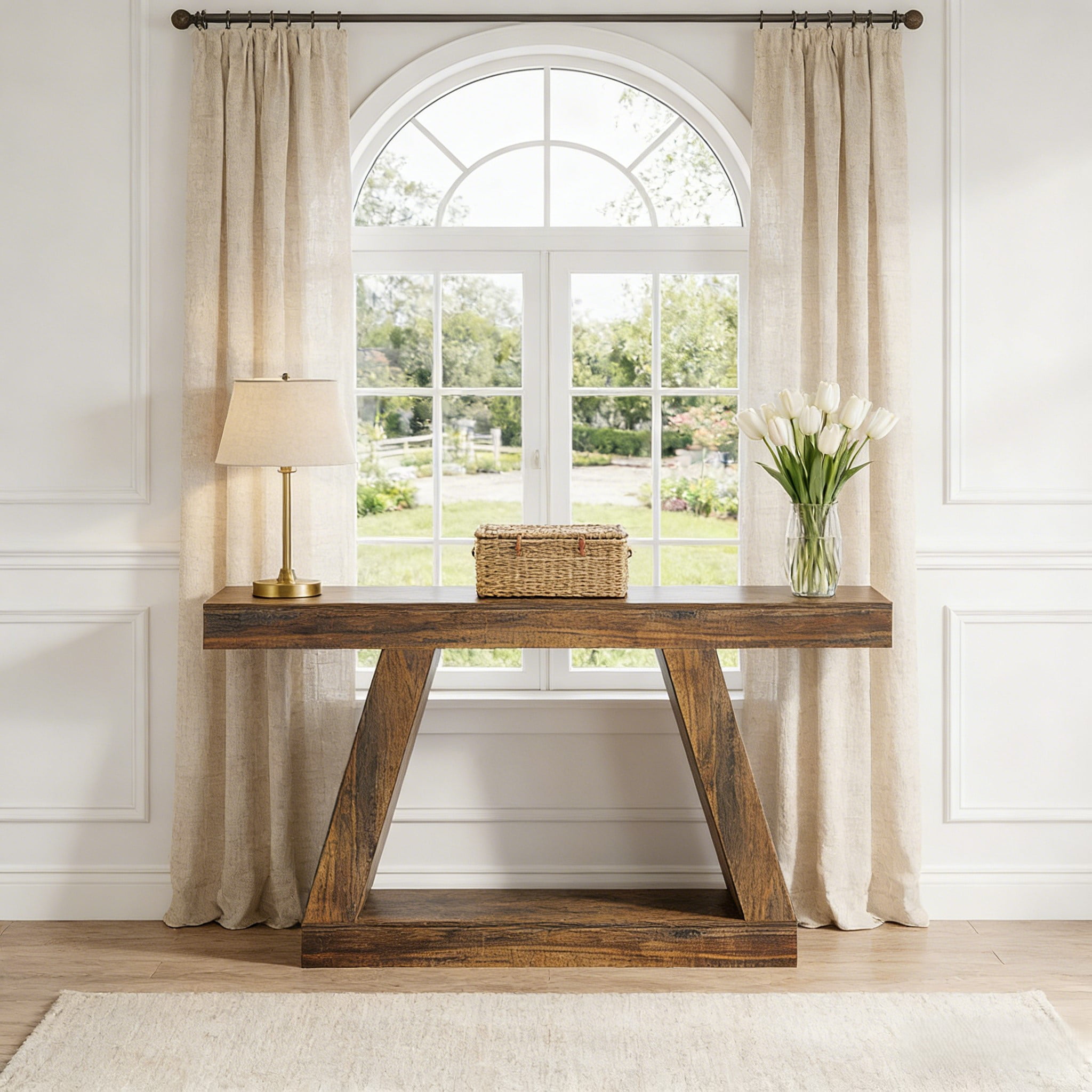 Fnova 55" Farmhouse Console Table, 2-Tier Storage Sofa Table, Long Wood Entryway Table for Hallway, Living Room, Easy Assembly