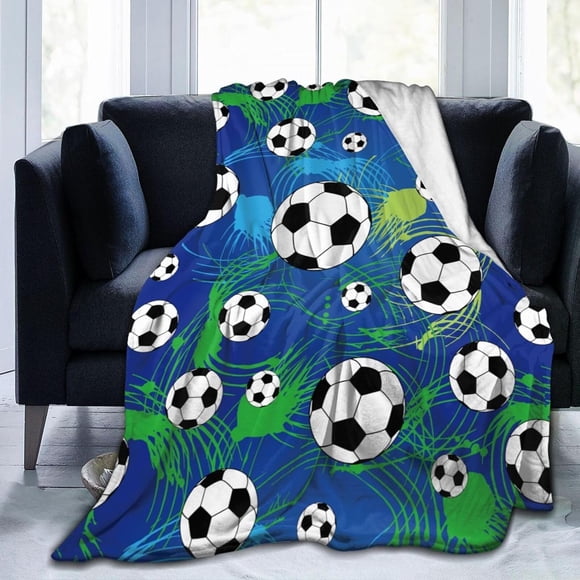 Sport Soccer Throw Blanket Ultra Soft Warm All Season Decorative Fleece Blankets for Bed Chair Car Sofa Couch Bedroom 60"X50"