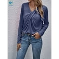 thumbnail image 5 of Deago Women's Long Sleeve V Neck T Shirt Twist Cross Knot Tunic Tops Casual Loose Fitted Blouse (Blue, 2XL), 5 of 9