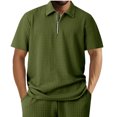 thumbnail image 2 of pstuiky camisetas de hombre, Camiseta informal de verano para hombre, de color liso, con mangas cortas, cremallera y solapa camisetas de hombre xxl, 2 of 7
