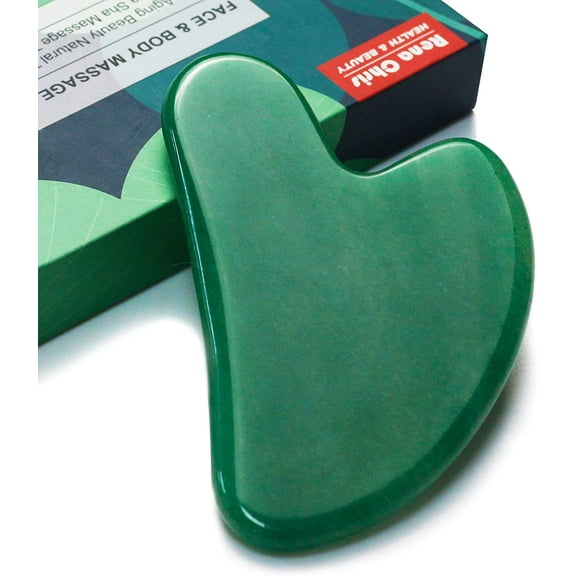 Rena Chris Gua Sha Facial Tool, Natural Jade Stone Guasha Board for SPA Acupuncture Therapy Trigger Point Treatment, Gua Sha Scraping Massage Tool (Green)