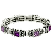 Falari Vintage Acrylic Crystal Antique Silver Stretch Bracelet