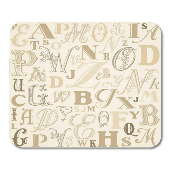 POGLIP Letter ABC Beige Tones Vintage Alphabet Antique Collage Etching Mousepad Mouse Pad Mouse Mat 9x10 inch