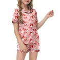 thumbnail image 2 of Tisuna Little Girls Pajamas Outfit Set Bowknot Print Short Sleeve Lapel Neck Sleepwear Soft Casual Summer Girls Homewear Set Pink Size 9-10 Years, 2 of 4