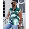 thumbnail image 5 of Denim Vest for Men Print Sleeveless Jean Jacket Festival Clothing(Green and White Striped,S), 5 of 7