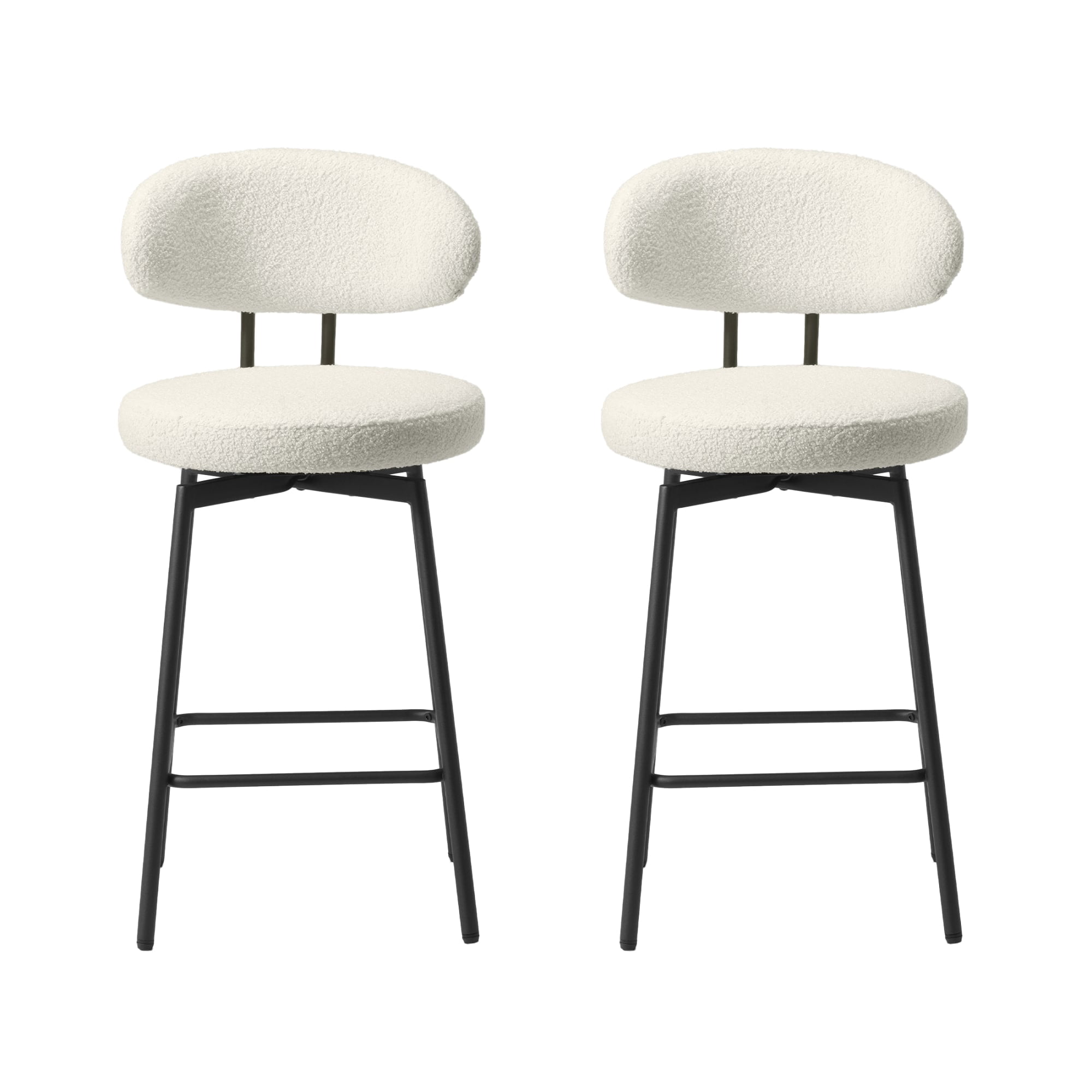 WestinTrends Alexandria Modern Upholstered Sherpa Fabric Counter Height Bar Stools with Back (Set of 2), Cream