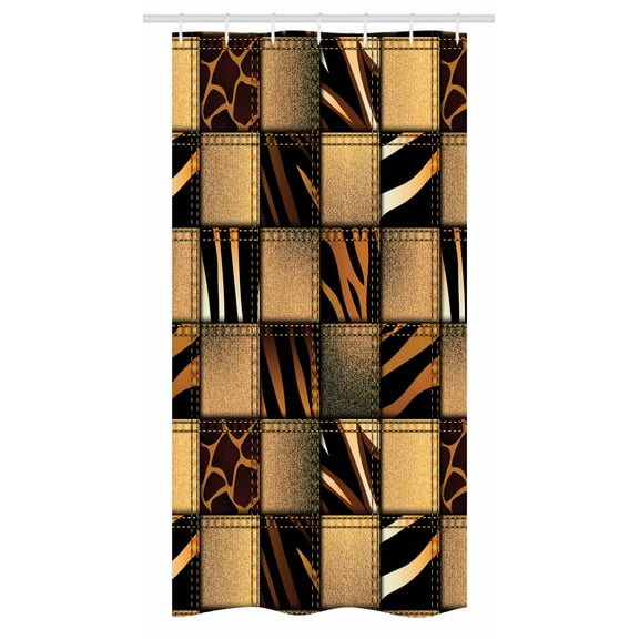 Safari Stall Shower Curtain, Jeans Denim Patchwork in Safari Style Wilderness Stylized Design Art Print, Fabric Bathroom Set with Hooks, 36W X 72L Inches Long, Brown and Black, by Ambesonne