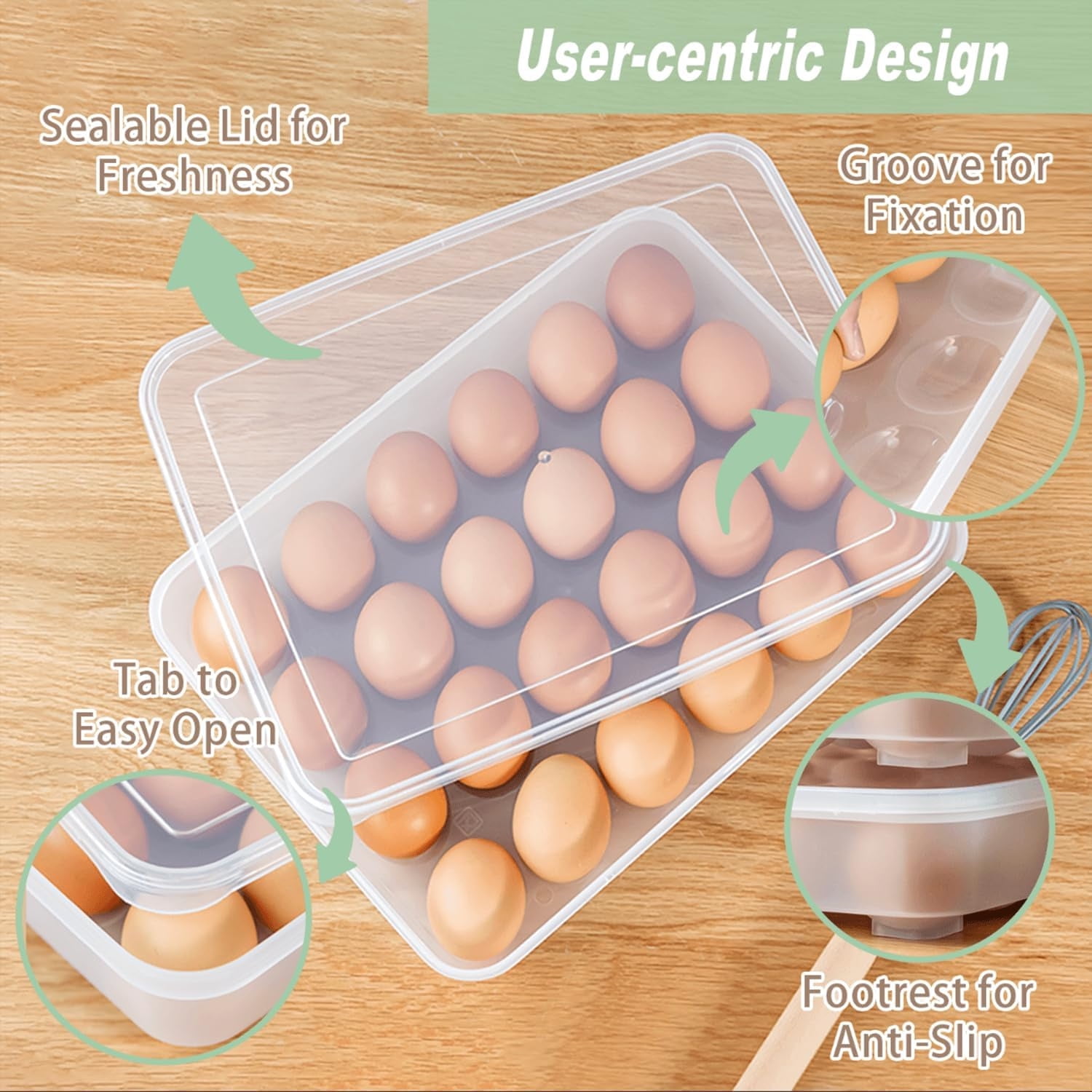 Egg Containers with Lid,Happon 2 Pack Plastic Egg Holder,Storage Container for Fridge,Portable Reusable Stackable Egg Tray Platter Countertop Easter Camping Refrigerator Supplies