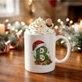 thumbnail image 5 of 11oz Christmas Initial Ceramic Coffee Mug, Festive Green Glitter Letter Design With Santa Hat Holiday Print, White Drinking Cup For Hot Cocoa Tea, Xmas Gift For Household Daily Use, 5 of 7