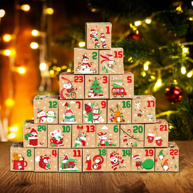 Calendario de Adviento de Navidad BLESIY Caja para decoraciones navideñas 7x7x7cm