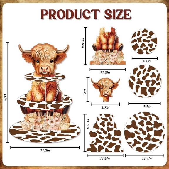 Highland Cow Cupcake Stand - 3 Tiered Dessert Cake Table Display for Boy or Girl Baby Shower Birthday Party Decorations$$Home Decor, Kitchen, & Other