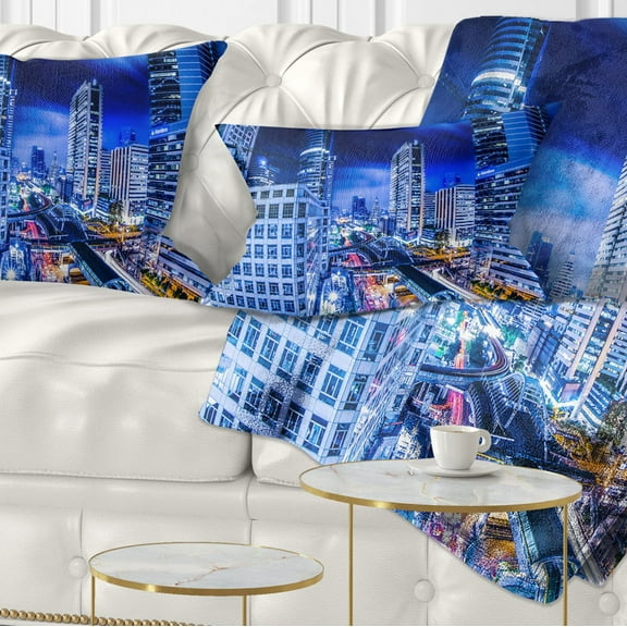 Designart Bangkok City Night View Cityscape - Photography Throw Pillow - 12x20