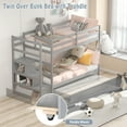 thumbnail image 5 of Costway Twin Over Twin Bunk Bed with Trundle Stairway and Storage Shelf Drawer Grey, 5 of 9