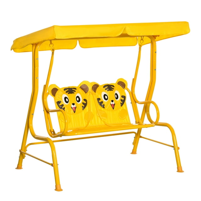 Outsunny Balançoire pour Enfants à 2 Places pour l'Extérieur avec Auvent Réglable, Jaune