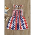 thumbnail image 4 of Biekopu Toddler  A-line Dress, Girls Tie-up Smocked Butterfly/ Heart/ Star  Stripe Print Spaghetti Strap One-piece, 4 of 9