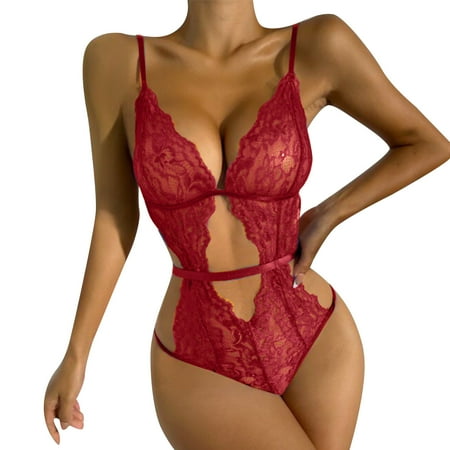 Fesfesfes Women Sexy Lingerie Lace Open Crotch Hollow Out Temptation Babydoll Underwear Sleepwear Jumpsuit Bodysuits Pajamas On Sale