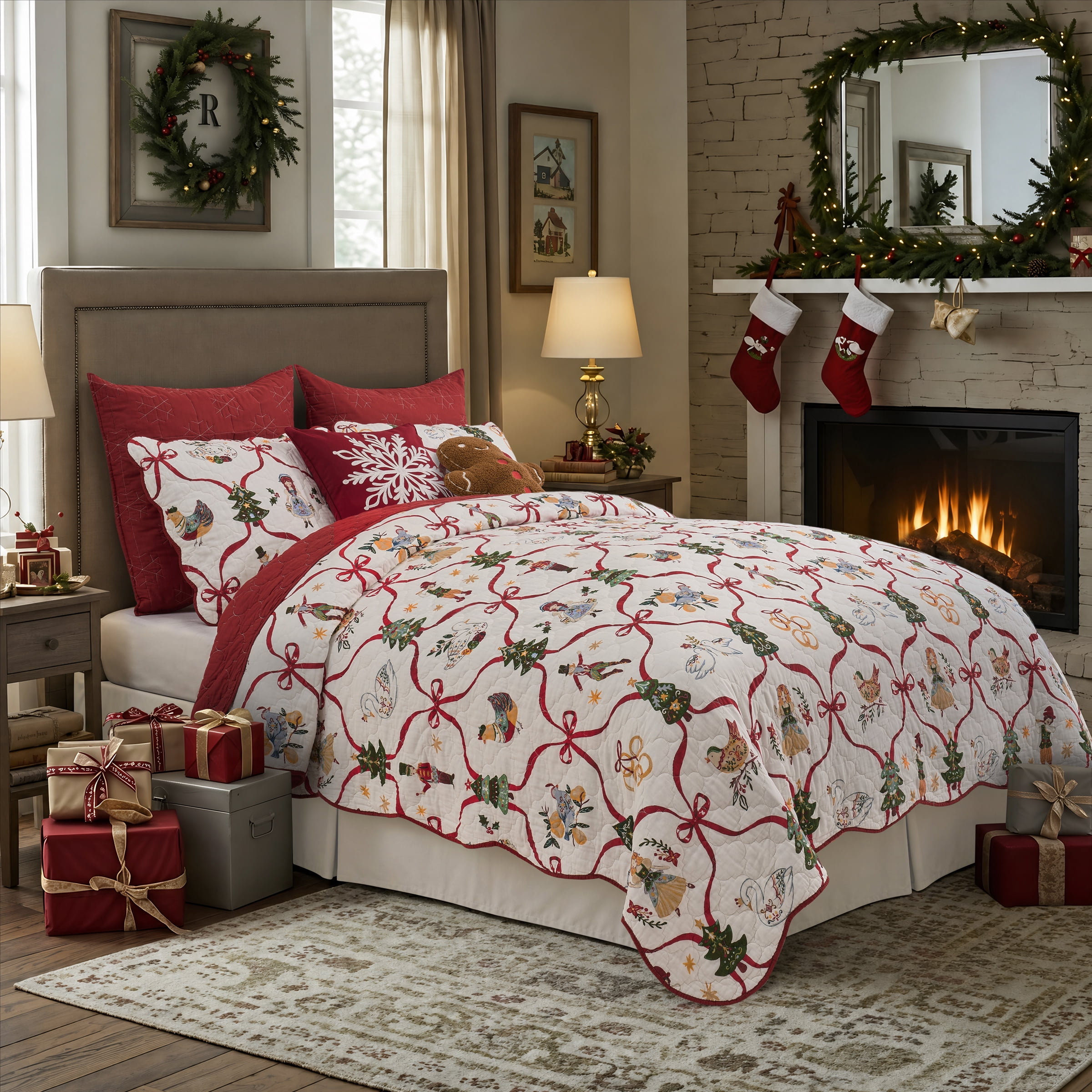 Greenland Home 12 Days of Christmas Cotton Reversible Quilt Set, 2-Piece Twin, for Adults