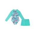thumbnail image 4 of Sholeno Girls Rush Guard Swimsuit One Piece Toddler Girl Long Sleeve UPF50 Sun Protection Sunsuit Light Green 6, 4 of 6