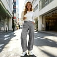 thumbnail image 4 of Sevevn Women's Vintage Gingham Plaid Wide Leg Pants High Waist Button Fly Casual Full Length Check Trousers with Pockets Black XXXL, 4 of 8