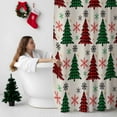 thumbnail image 5 of Shower Curtain 72"W x 72"L Winter Snowflakes Christmas Trees Linen Fabric Shower Curtains Set with Hooks Water Repellent Bathroom Curtains Machine Washable Bathroom Accessories, 5 of 7