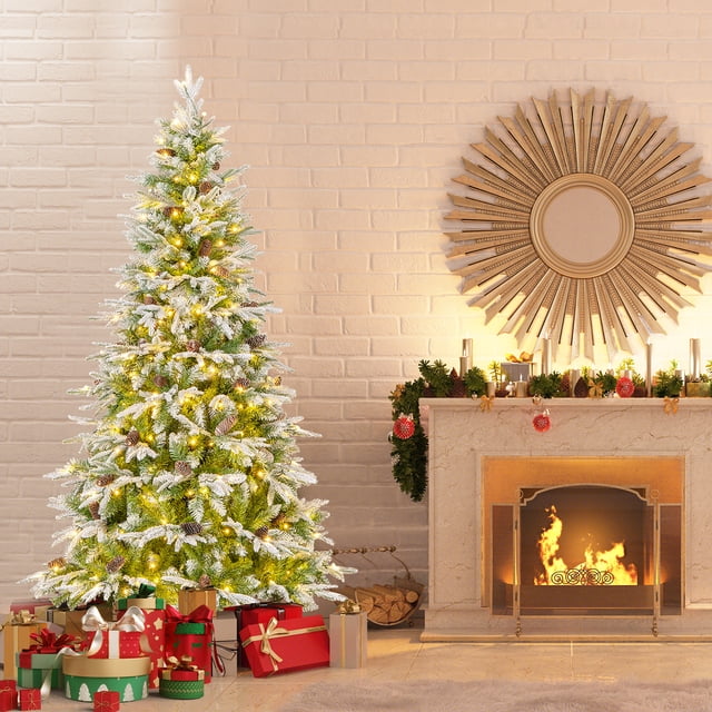 Gymax 6ft Artificial Christmas Tree Hinged Xmas Tree w/ 765 Branch Tips 280 Lights