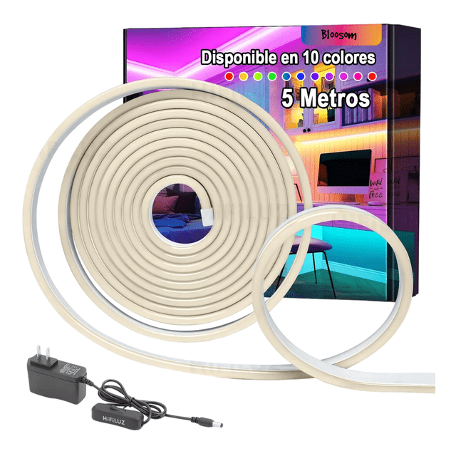 Tiras De Led Luz Bloosom De Neón Flexible 5m Manguera Con Fuente 12v Blanco Calido