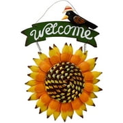 Sunflower Welcome Sign Decorative Vintage Metal Wall Hanging Home Garden Decor - Welcome Plaque for Front Door, Garden Themed (Sunflower & Crow)