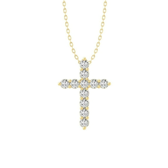 ARAIYA FINE JEWELRY 10K Yellow Gold Round Lab-Grown Diamond Cross Pendant for Women with Yellow plating Silver Cable Chain Necklace (1/3 cttw, D-F Color, VS1 Clarity) 18"
