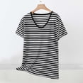 thumbnail image 2 of ClodeEU Women's Modal Stripe V-Neck Short Sleeve Top,Casual Summer Loose Fit Tee Silver,Womens Plus L, 2 of 6