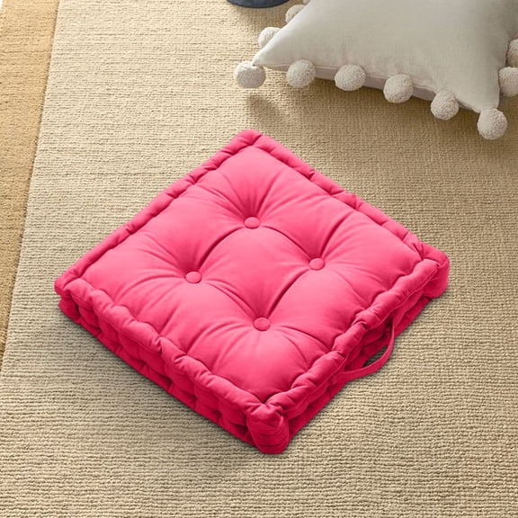 ZEIDO Square Solid Color Velvet Seat Cushion, 18*18 inches Thickened Tufted Thickened Chair Pad Tatami Floor Pillow Cushion Hot Pink