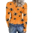 thumbnail image 6 of Halloween Shirts for Women Long Sleeve Slim Fitted Novelty Spider Pumpkin Tunic Tops Holiday Fall Spring Crew Neck Ribbed Fashion Clothing Yellow XL, 6 of 6