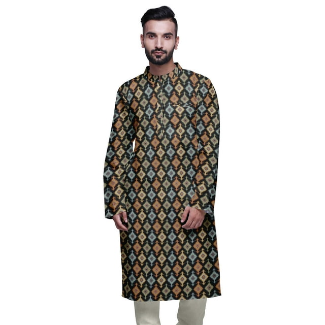 Atasi Kurta Imprimé pour Hommes Col Mandarin Popeline de Coton Kurta Chemise Décontractée