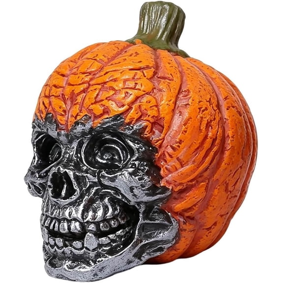 Pumpkin Skull Resin Figurine, Spooky Halloween Desktop Ornament With Vintage Horror Design, Creepy Table Decor For Haunted House Party Gift