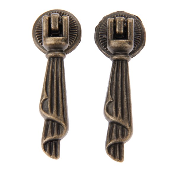 dophee 2Pcs Antique Bronze Metal Decorative Single Hole Drop Handle Drawer Cabinet Pulls with Screws - 0.75"x2.36"